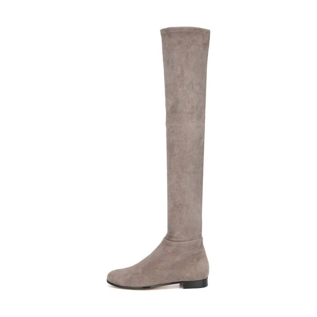 Taupe Vegan Suede Chunky Heel Zipper Over The Knee Boots for Women