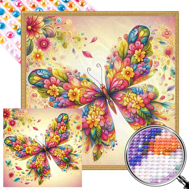 Sunset Flower Butterfly 30*30CM (Canvas) Full AB Round Drill Diamond Painting gbfke