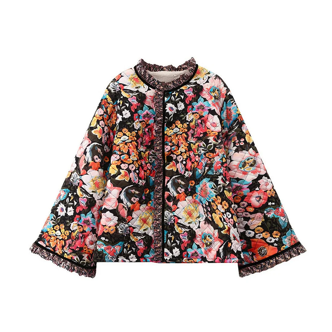 Toloer 2023 Autumn And Winter New Style Lace Trumpet Sleeve Padded Coat Print-Outfit Ideas