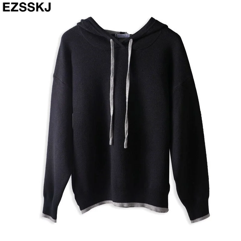 thick oversize Hooded pullovers women chic pure Color  hooded Top girls  loose Sportswear sweater top