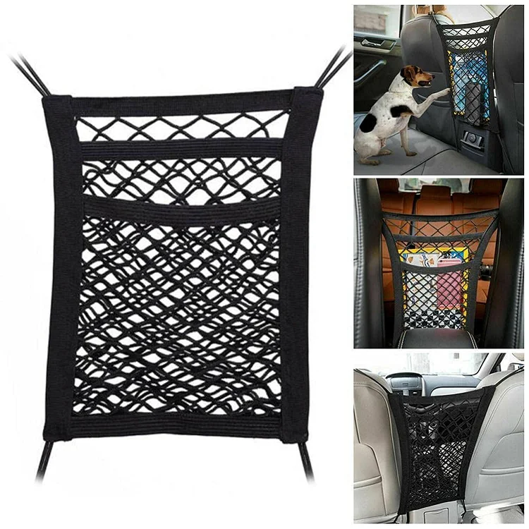 3-Layer Car Organizer Backseat Elastic Net Bag Barrier of Pet Kids, Universal Car Storage Storage Net Bag for Handbag Purse Tissue