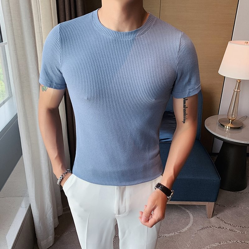Mens Solid Color Knited T-shirt