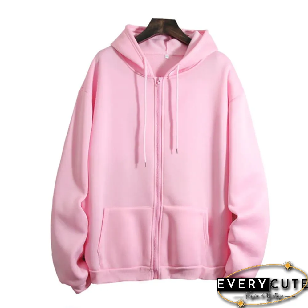 Loose Hooded Sweater Women's Autumn And Winter Large Size Zipper Cardigan Top Zip Up Hoodies Pullover