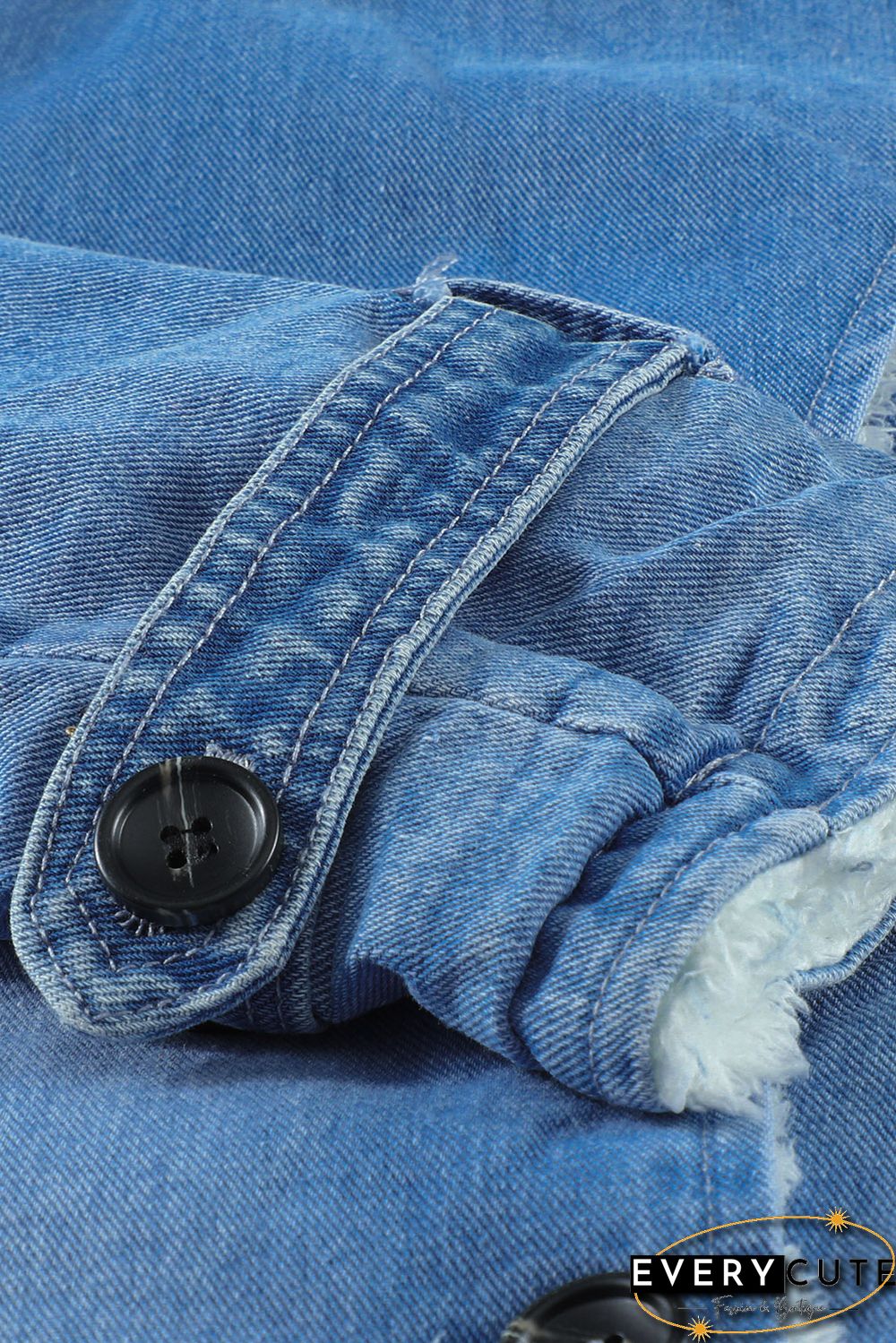 Sky Blue Lapel Collar Button Fleece Jacket