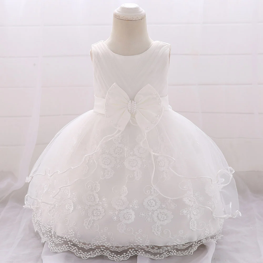 Uveng Pink Lace Baptism Baby Girl Dresses Party Wedding Evening 1st Birthday Kids Prom Princess Toddler Clothes 18 24 Month