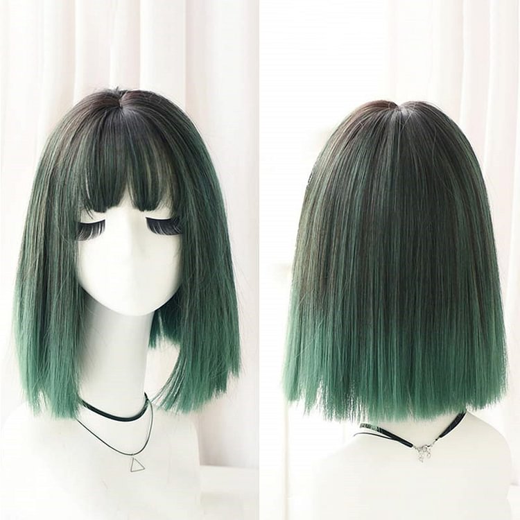 Fashion Gradient Color Straight Wig With Air Bangs - Modakawa modakawa