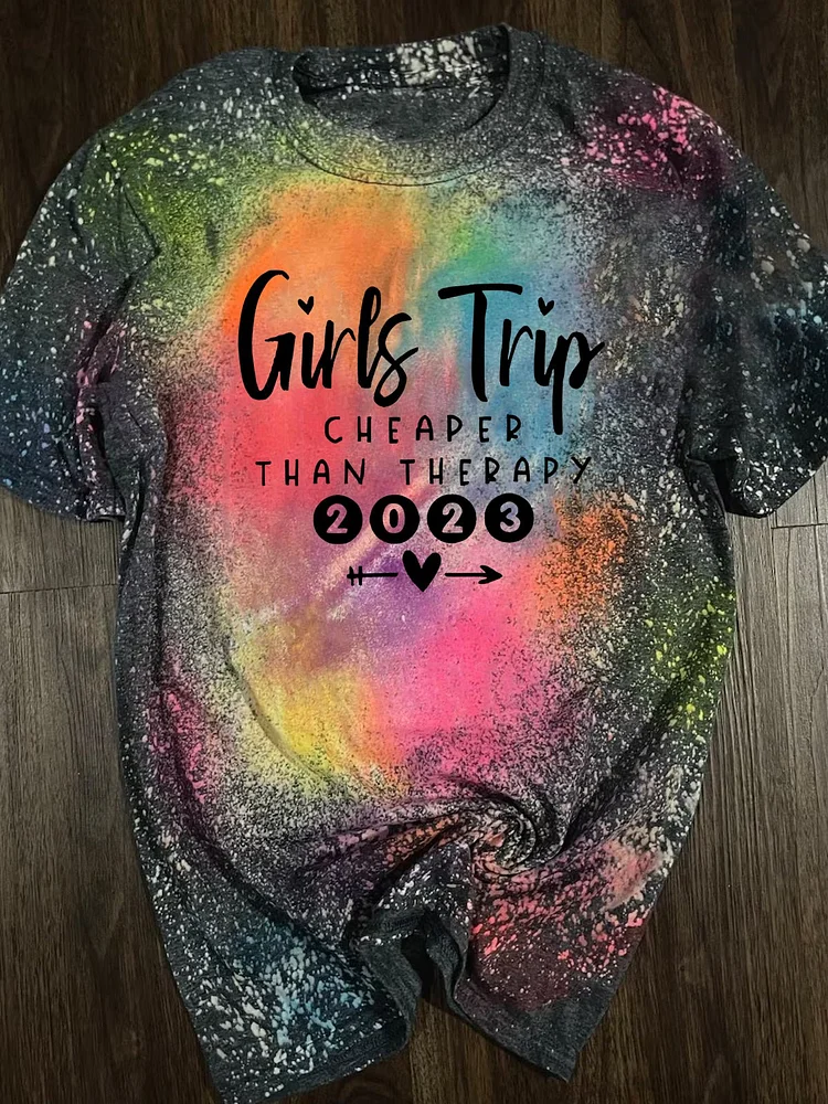 🔥Buy 3 Get 10% Off🔥Women's Girls Trip Cheaper Than A Therapy 2023 Tie Dye T-Shirt