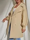 Stylish Lapel Collar Buttoned Puff Sleeves Solid Color Simple Outerwear
