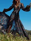 Floral-Print Puff Sleeves Bohemia Maxi Dress
