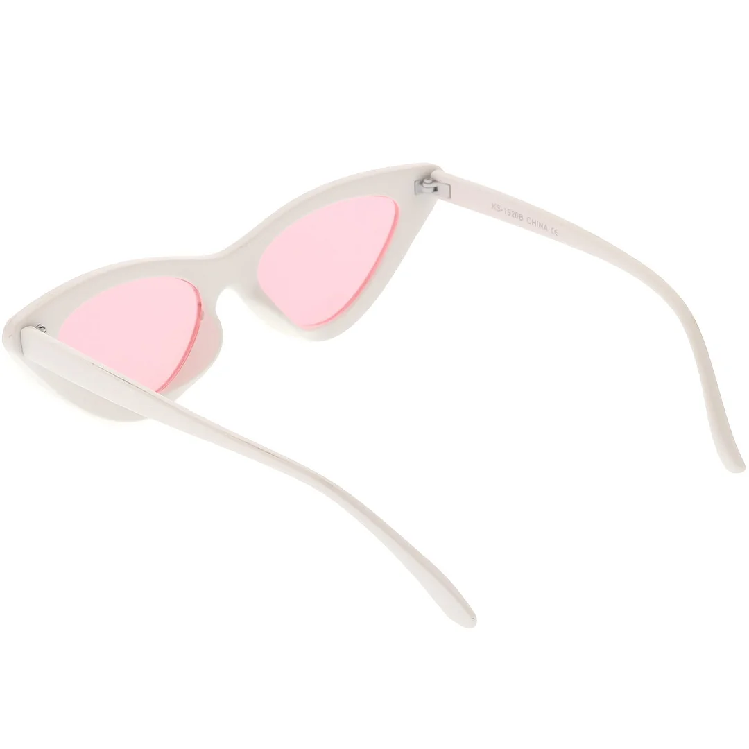 Womens Exaggerated Slim White Frame Cat Eye glasses Color Tinted Lens 48mm