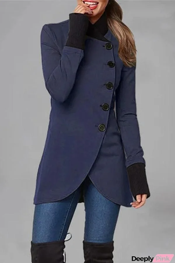 Mid-length Full Color Patchwork Long Sleeve Coat