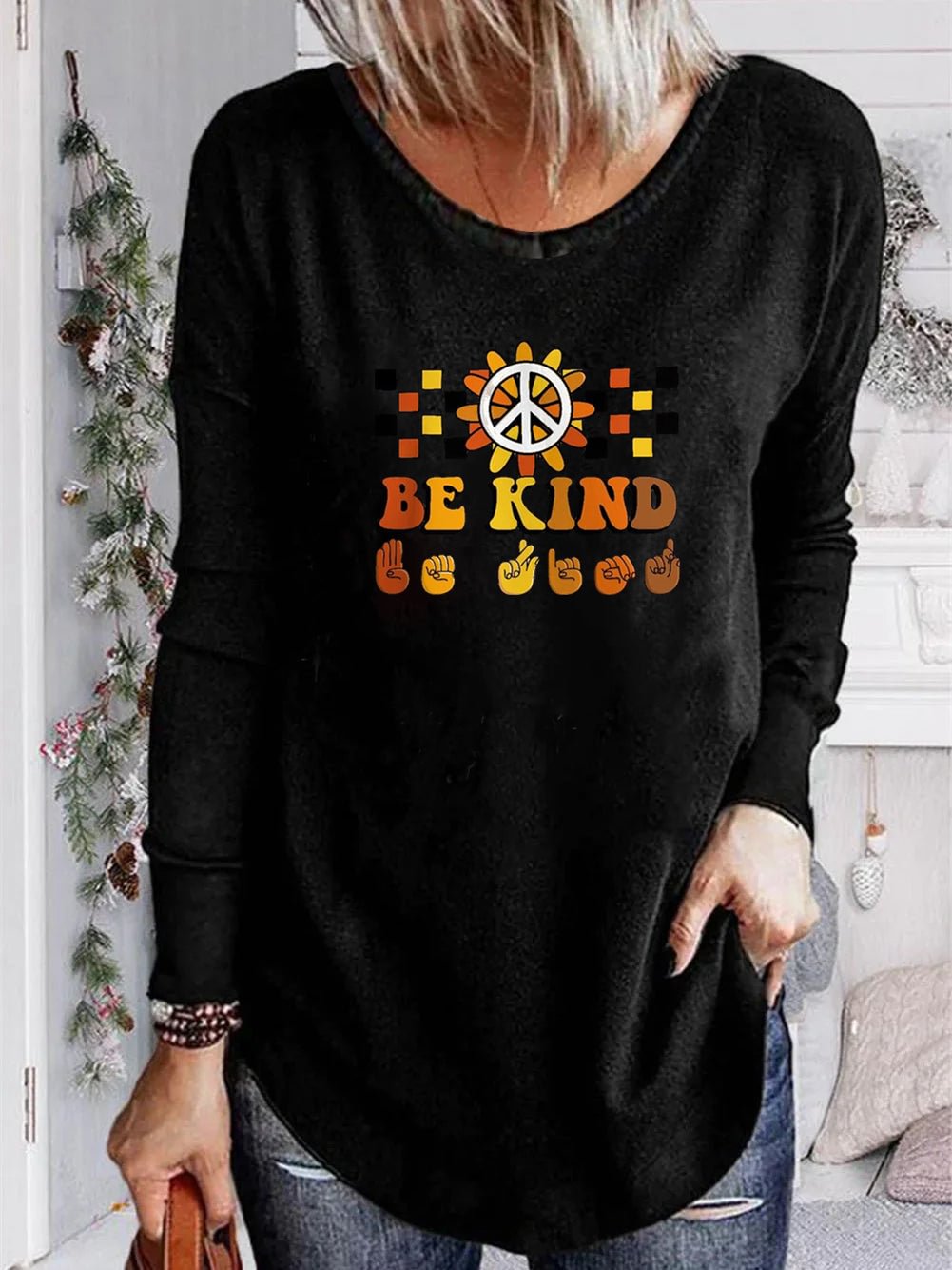 Unisex 100% Cotton Long Sleeve Crew Neck Be Kind Shirt