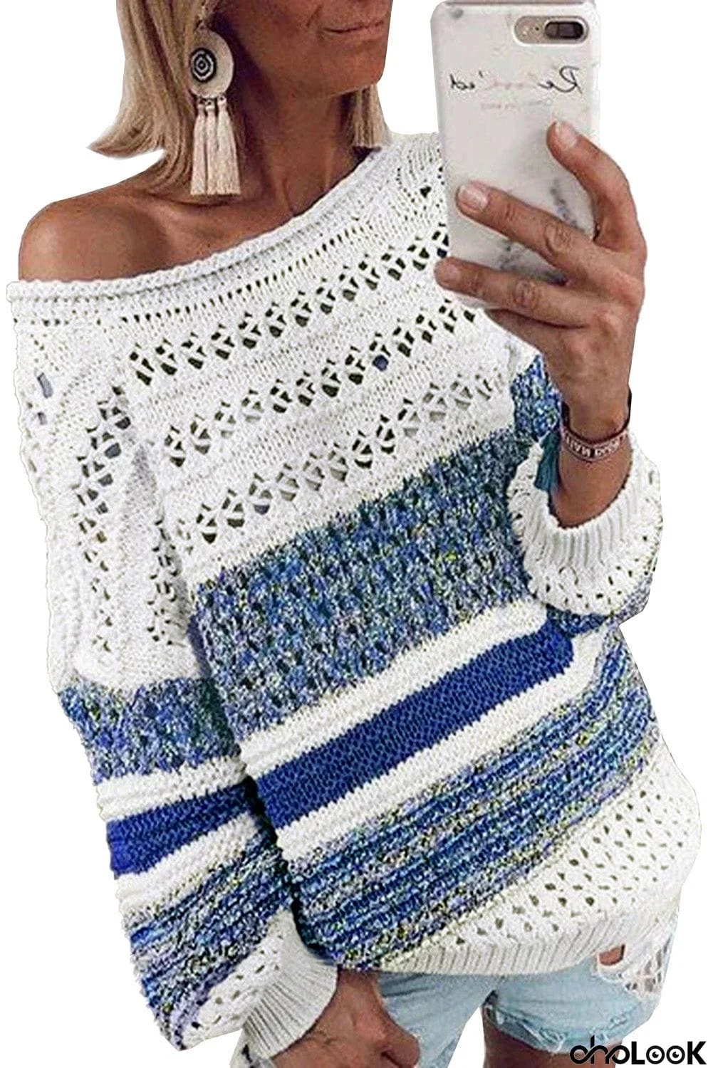 Loose Openwork Round Neck Sweater