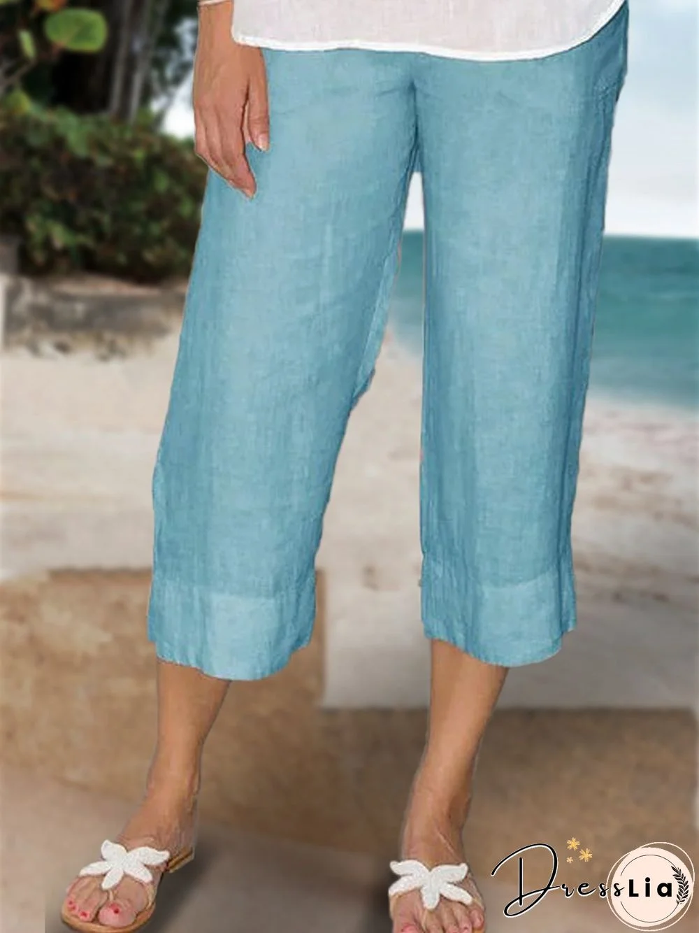 Woman Solid Plus Size Elastic Waist Solid Short Pants