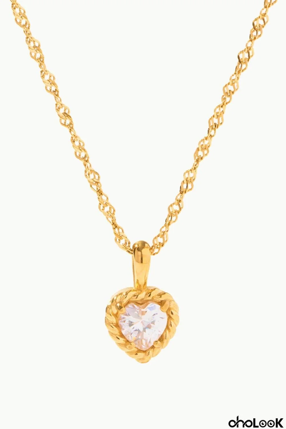 Inlaid Zircon Heart Pendant Necklace