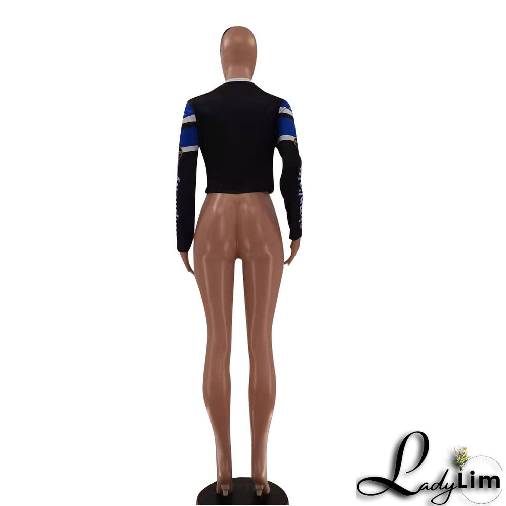 Women Round Neck Letter Print Long Sleeve Jacket