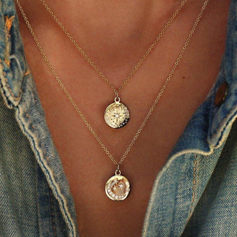 Double Star Moon Pendant Necklace