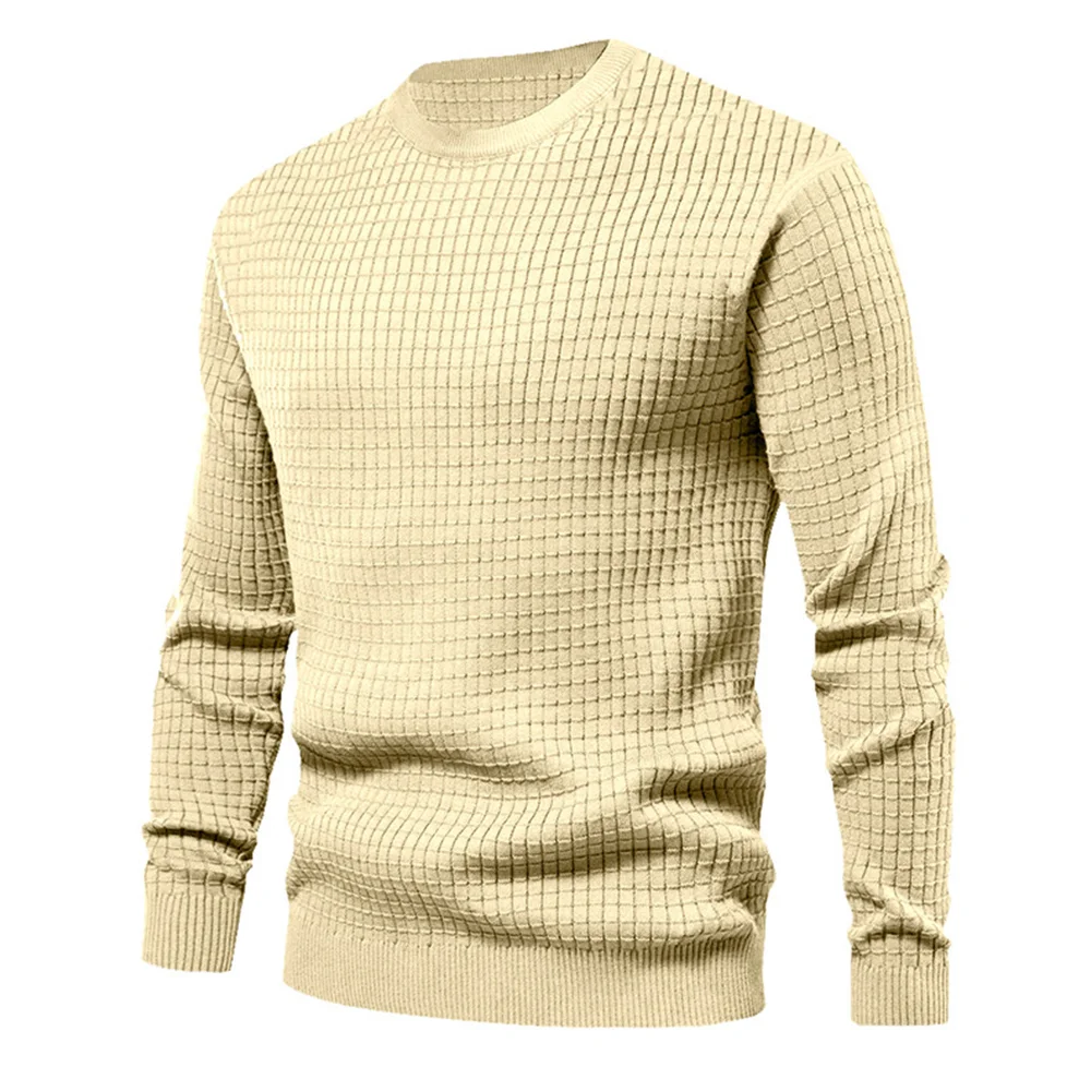 Smiledeer Autumn and winter men's small checkered round neck casual sweater