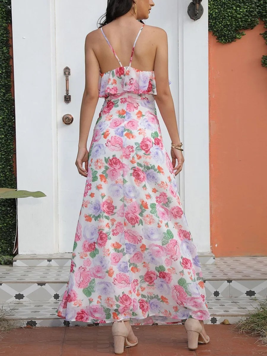 Sleeveless halterneck floral dress