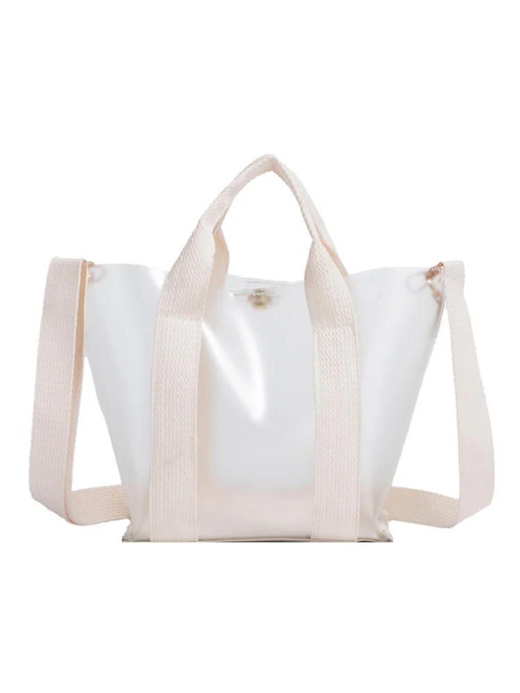 Fashion Women Transparent Shoulder Bag Summer Beach Large Handbag (White)