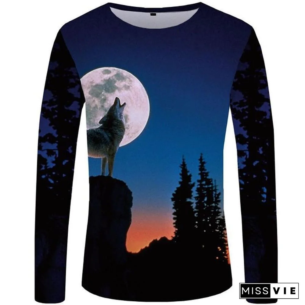 Wolf T shirt Men Long sleeve shirt Love Streetwear Snow Graphic Mountain Clothes Jungle 3d T-shirt