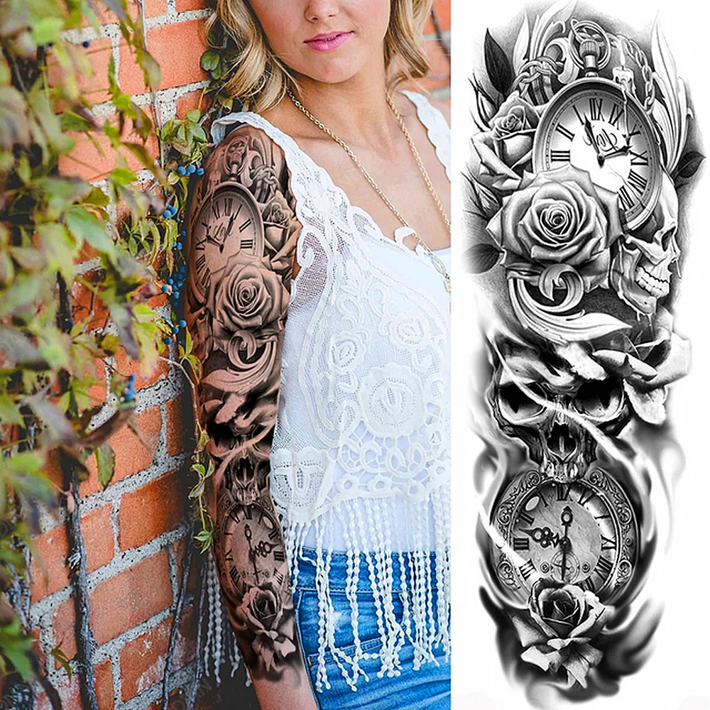 Sdrawing Women Waterproof Temporary Tattoos Stickers Thighs Cool Hipster Skull Mermaid