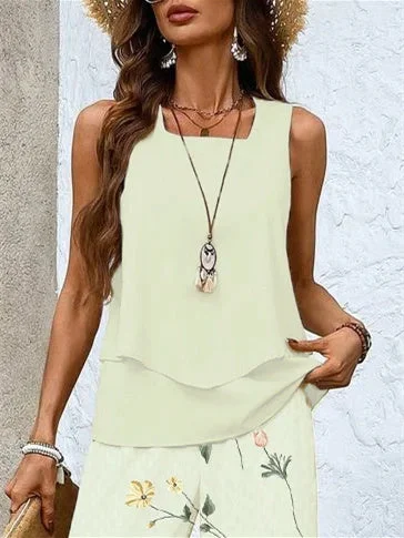 Women's Sleeveless Square Collar Graphic Printed Casual Set