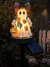 Resin Lighted Vintage Patchwork Ghost with Floral Bow and Pumpkin Lights LED Lighted Patchwork Ghost Decor Halloween Patchworks Ghosts Lamp for Mantel Shelf Entryway Porch