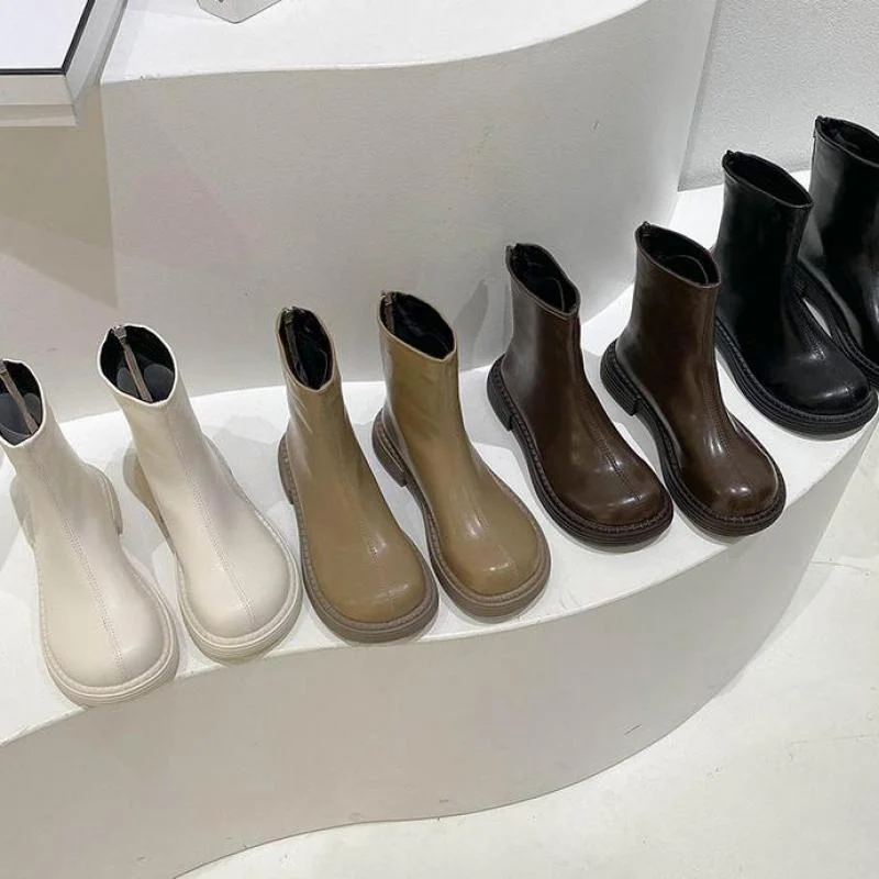 Rock Shoes Woman Lady Boots Platform Round Toe Luxury Designer 2022 Autumn Rubber Fashion Ytmtloy Zipper Botines De Mujer