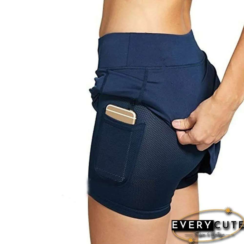 Womens Fashion Double-Layer Athletic Skirt Shorts with Pocket High Waist A-Line Mini