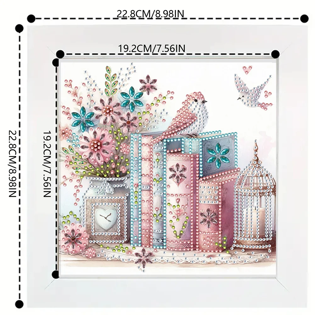 5D DIY Partial Special Shaped Drill Diamond Painting Bird Book Home Kit 19.2x19.2cm【With Frame】