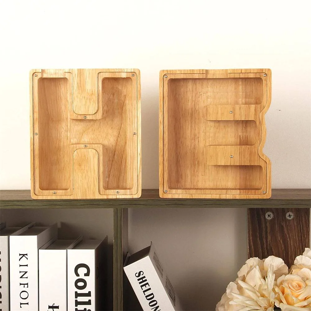 Purexcellent&trade; Wooden creative English letters transparent money jar