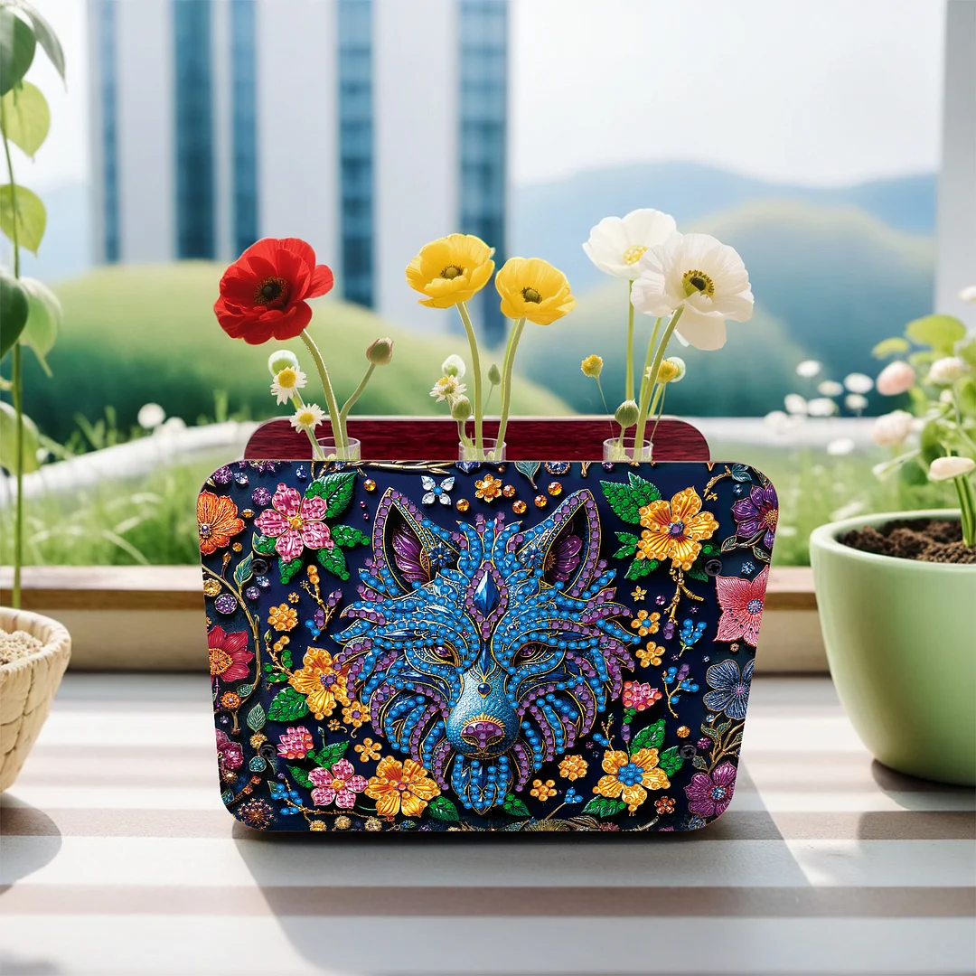 Gem Wolf DIY Diamond Painting Wooden Tube Vase for Adults Gift Idea Home Decor