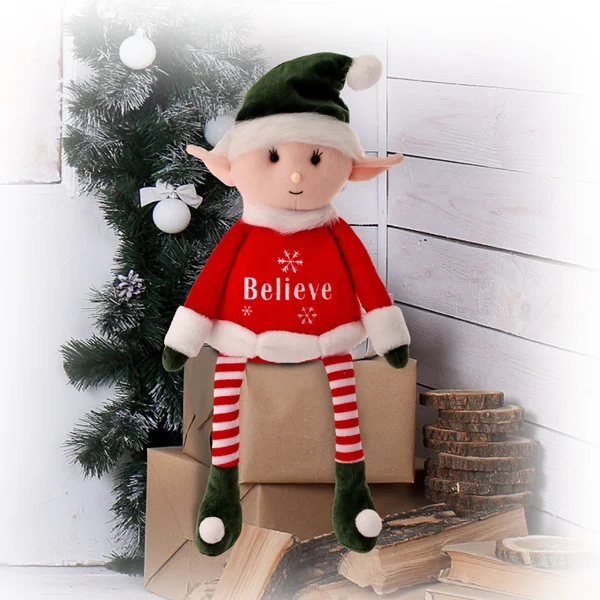 22" Fabric Retro "Believe" Sitting Elf