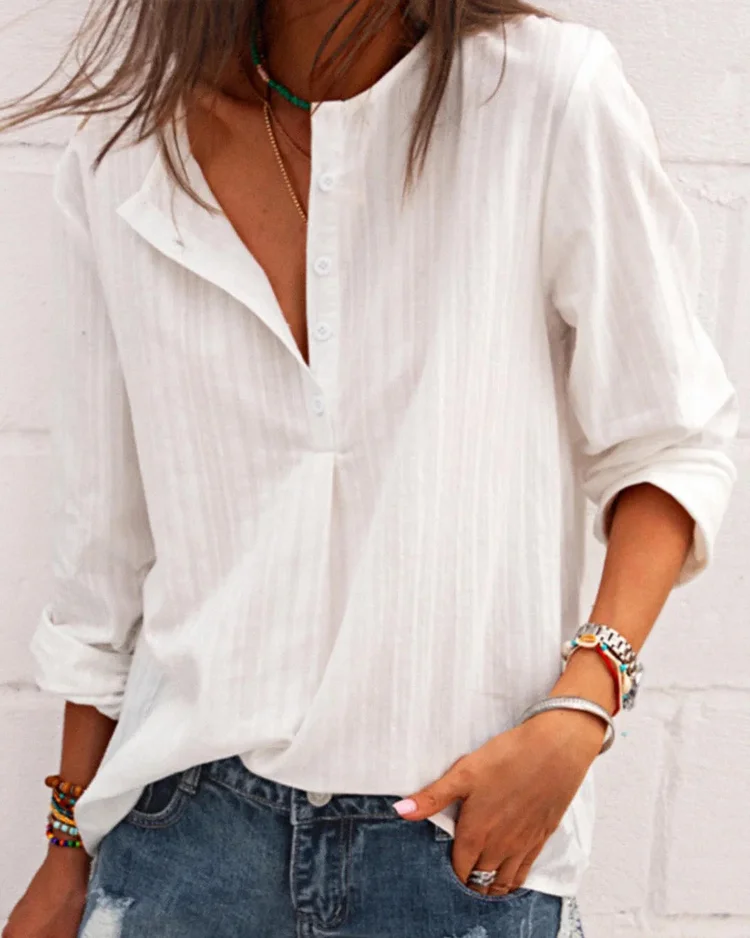 Solid Long Sleeve Blouse