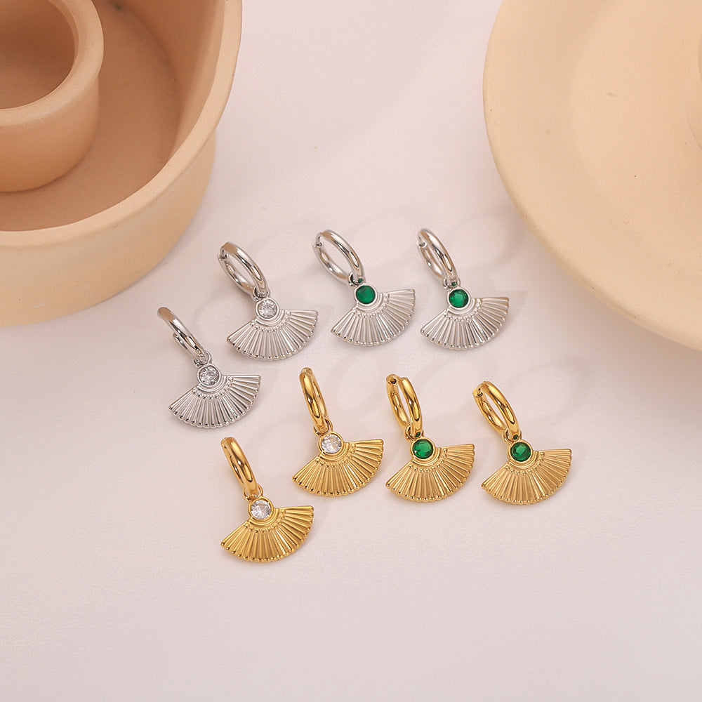 IG Style Dress Fan-Shape Mermaid Tail Geometric Leaf Stainless Steel Electroplating Earrings