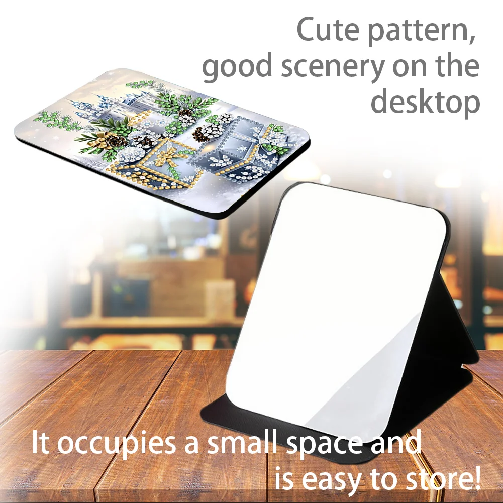 DIY Diamond Art Shiny Crystal Mirror Lightweight Standing Makeup Mirror (Castle)