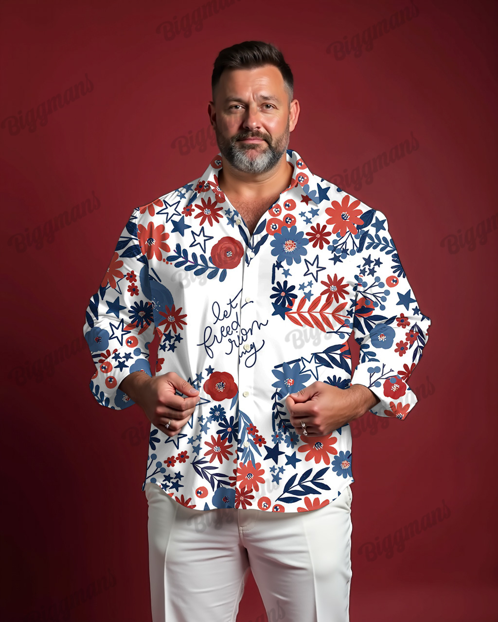 Star Garden Cotton Yarn Long Sleeve Shirt Men's Plus Size