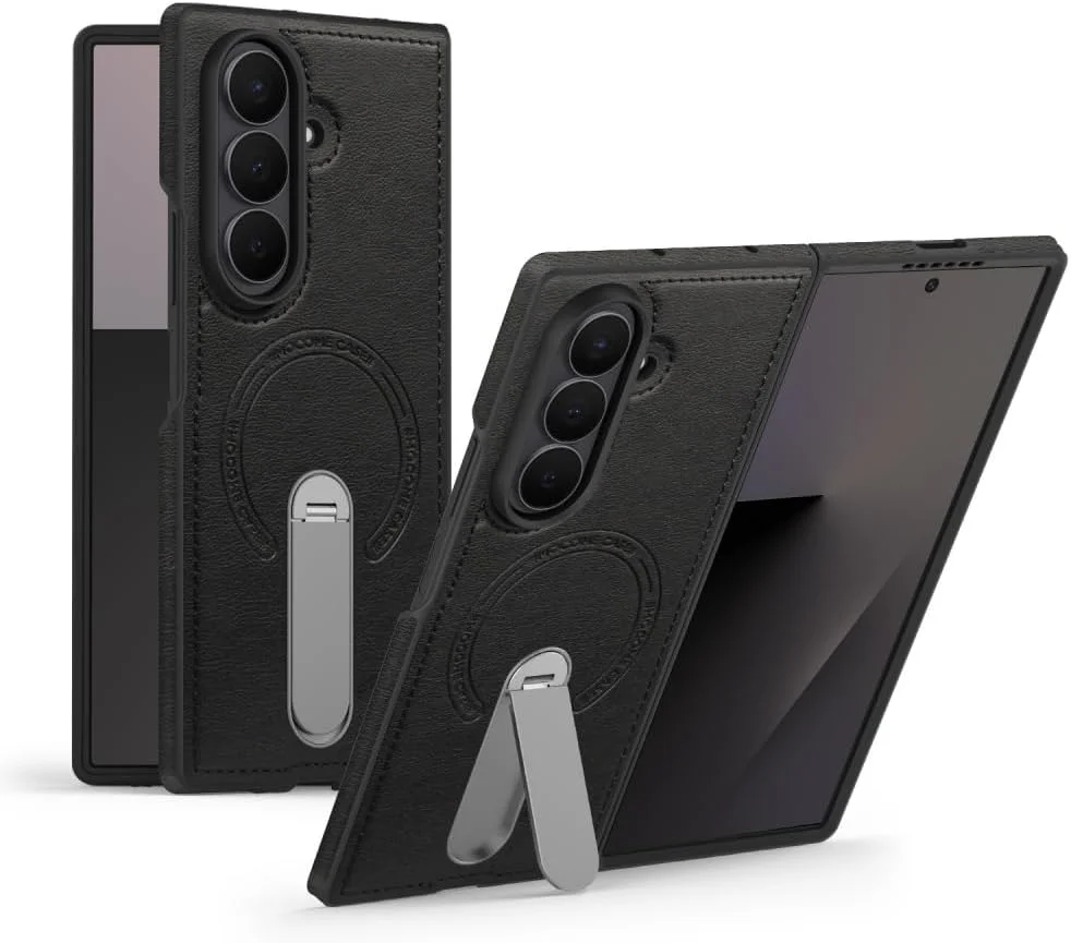 360 Rotae Kickstand Leather Case for Samsung Galaxy Z Fold 7 6 5 4 3 5G Magnetic Heavy Duty Cover, Military Shockproof Cases 