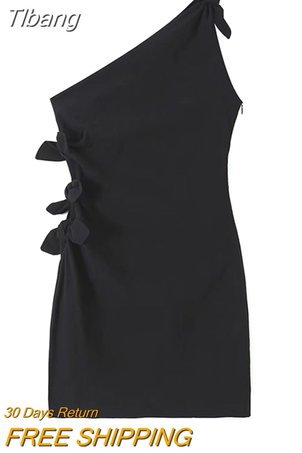 Tlbang Solid Asymmetric Bow Tie Women's Mini Dress Slim Fitting Diagonal Collar Sleeveless Dresses 2023 Summer Lady Party Vestidos