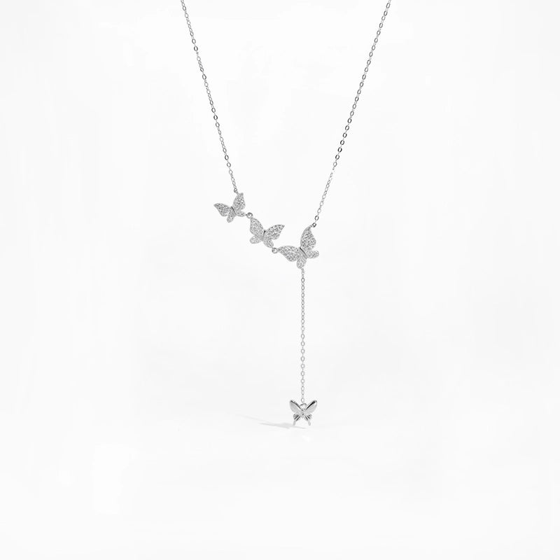 925 Sterling Silver Zircon Butterfly Pendant Necklace