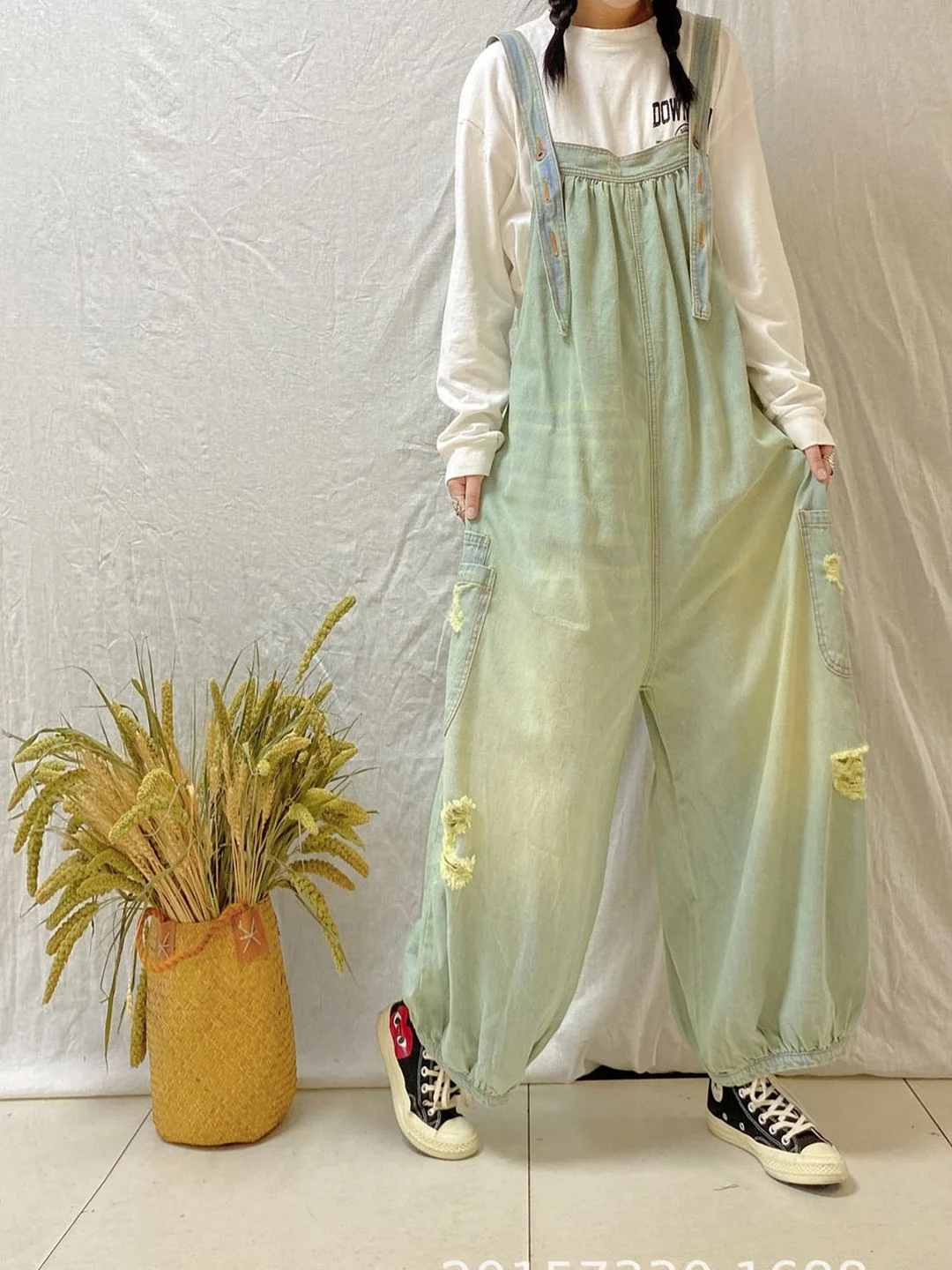 Women's Loose Hole Sleeveless Casual Retro Wide-leg Workwear Denim Overalls Jumpsuit