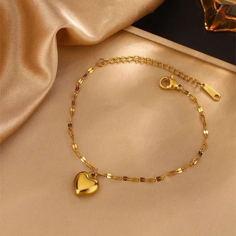 Fairy Style Cute Sweet Heart Shape 304 Stainless Steel 18K Gold Plated Jewelry Set