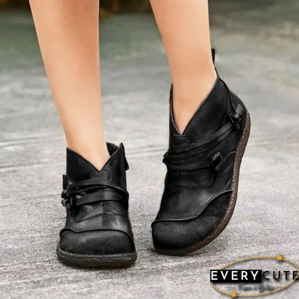 Flat Heel Spring Casual Leather Boots