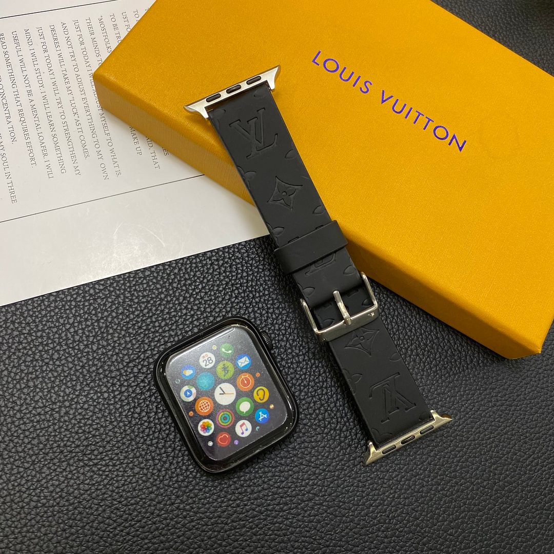 Louis Vuitton LV Black Genuine Leather Replacement Strap for Apple Watch ProCaseMall
