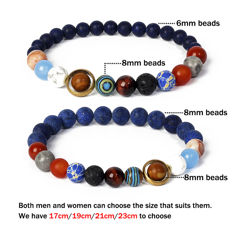 Cosmic Solar System Volcanic Stone Eight Planets Star Bracelet