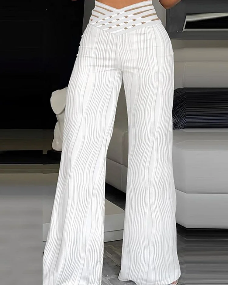 Draping Pleated Hollow-Cut Water Ripple Wide-Leg Pants