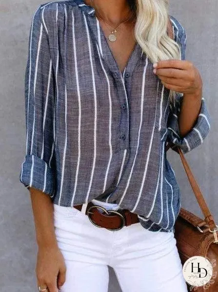 Blouses Simple And Fashionable Printed Stripes Blouses for Women