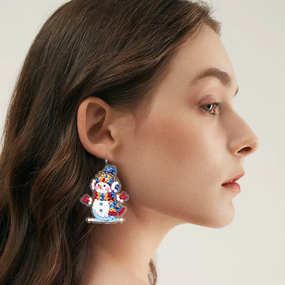 6 Pairs Double Sided Christmas Snowman Diamond Painting Earrings Jewelry
