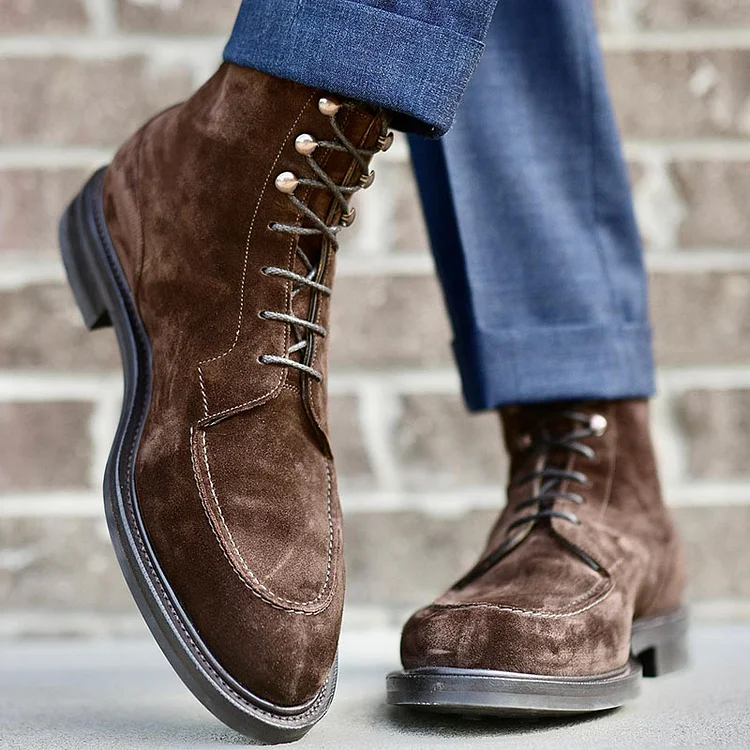 Faux Frosted Leather Stitching Pointy Toe Lace Up High Top Boots [Pre Order]